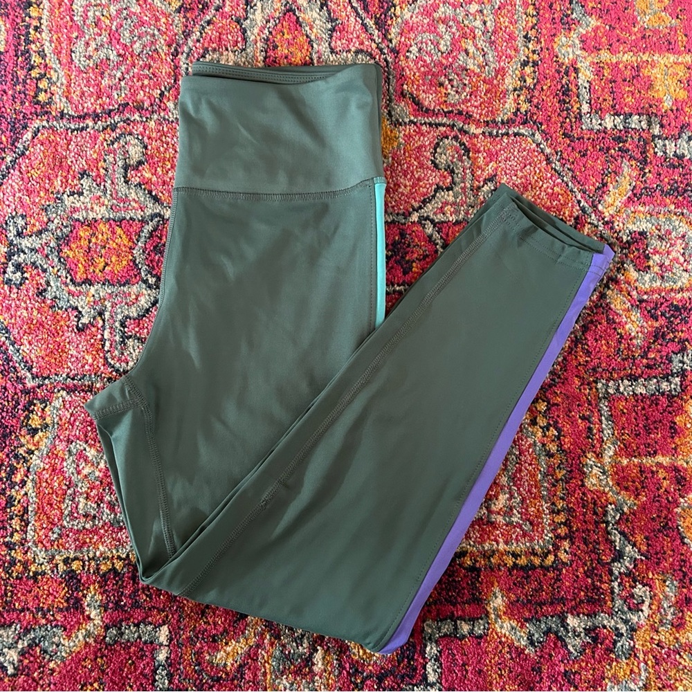 Green Leggings with Purple Stripe, Cycle House by Marika